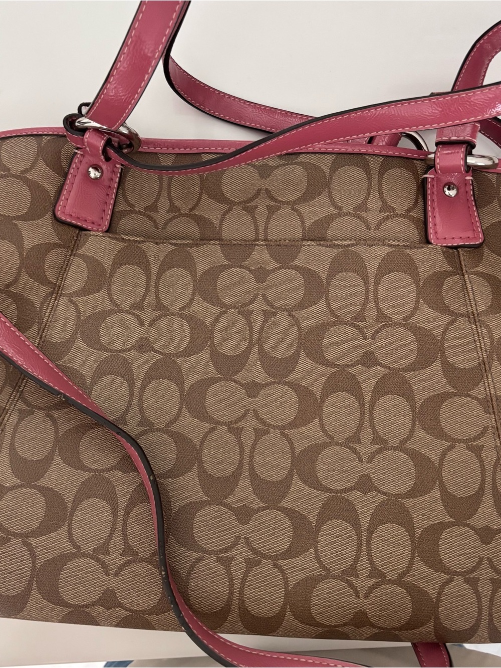 Coach Signature Peyton Tote with Pink Trim Canvas Purse Handbag - Picture 13 of 16